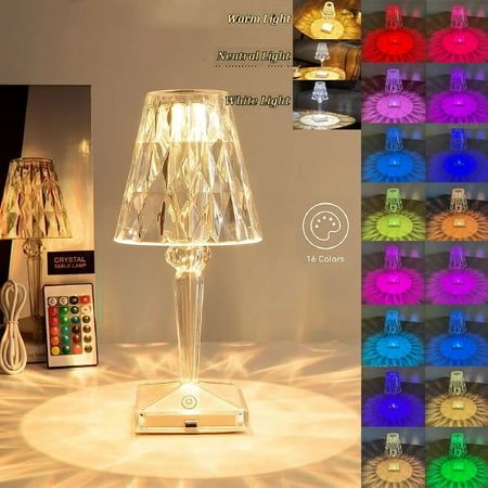 Rechargeable Touch Lamp Remote Control White Table Crystal Glass Look Luxury