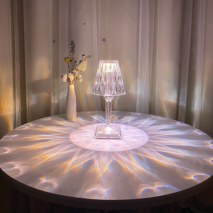 Rechargeable Touch Lamp Remote Control White Table Crystal Glass Look Luxury