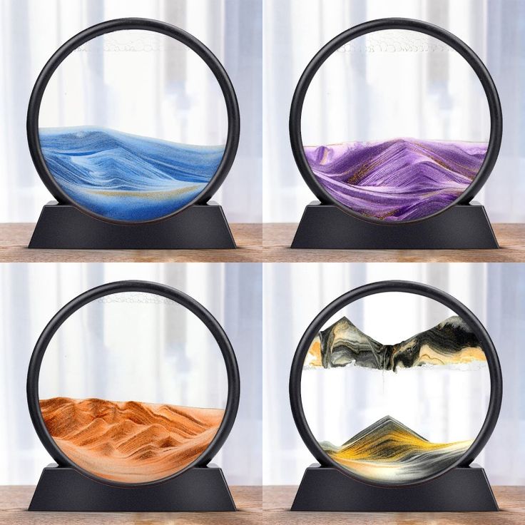 Moving Sand Art Picture, 3D Quicksand Painting Decor Relaxing Dynamic Round Decorative ABS Frame 360 Degree Rotatable for Home Desk