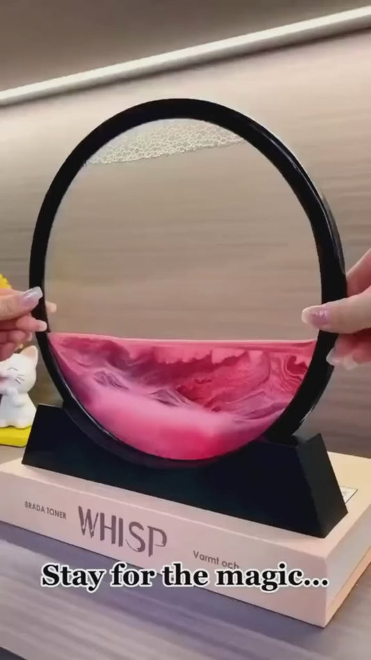 Moving Sand Art Picture, 3D Quicksand Painting Decor Relaxing Dynamic Round Decorative ABS Frame 360 Degree Rotatable for Home Desk